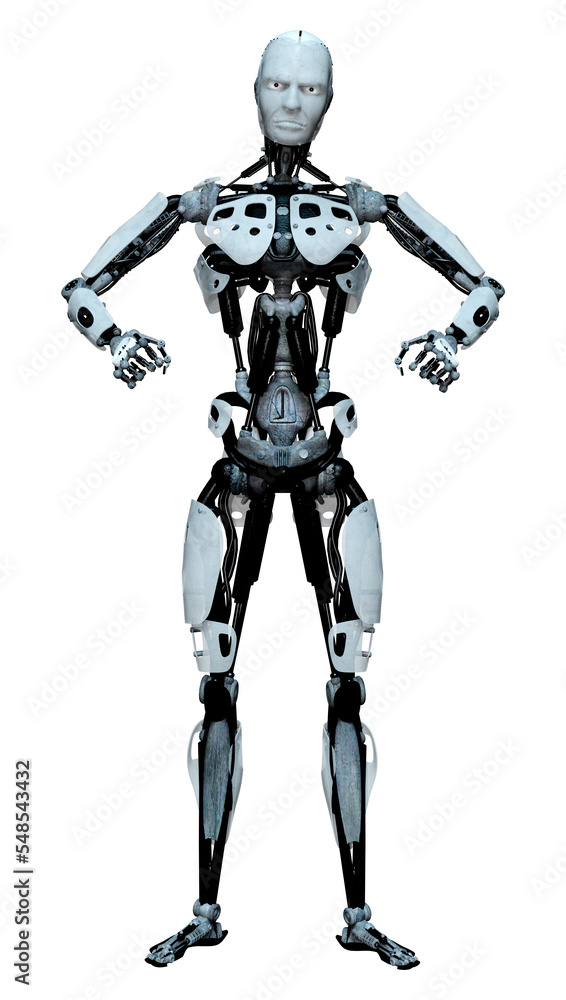 3D Rendering Male Robot on White