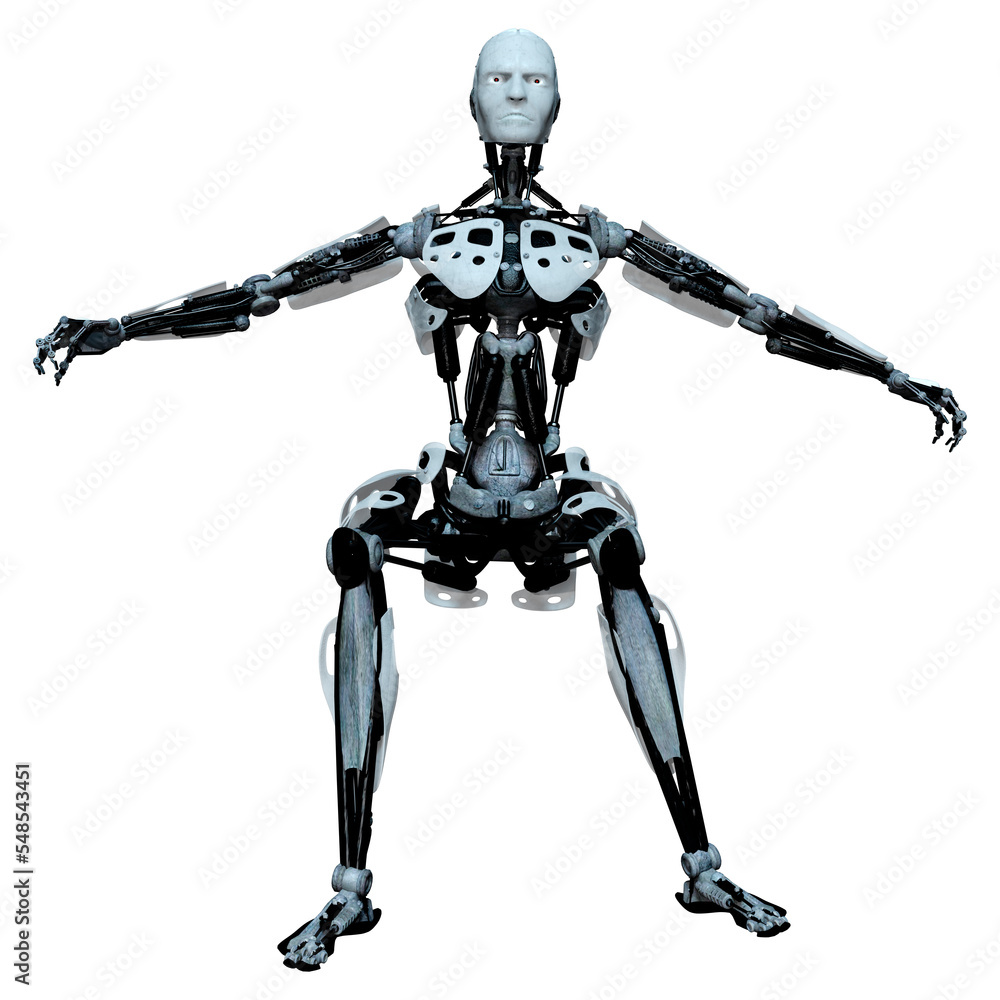 3D Rendering Male Robot on White 3D Rendering Male Robot on White