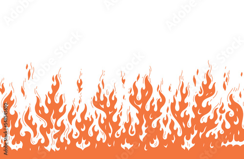 Silhouette Fire Flames Seamless Border. Orange Banner Frame. Vector illustration