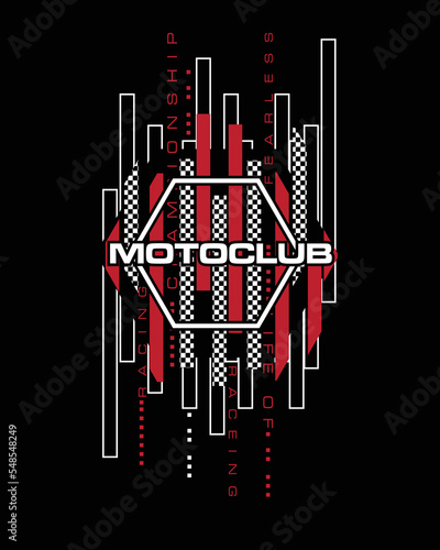 Motor Club Racing Typography Life of racing fearless championship flag poster design vector print label sticker