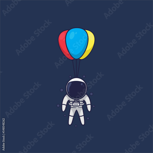 cute astronaut floating with balloon.cartoon style.vector illustration.suitable for icon,sticker,wallpaper,etc.isolated premium vector photo