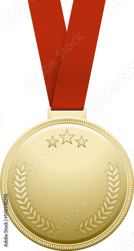 Golden medal on red ribbon. Honor award mockup