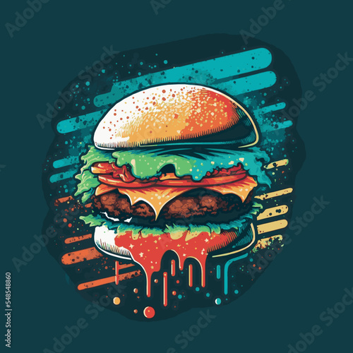 Big burger  Hamburger hand drawn vector illustration Poster