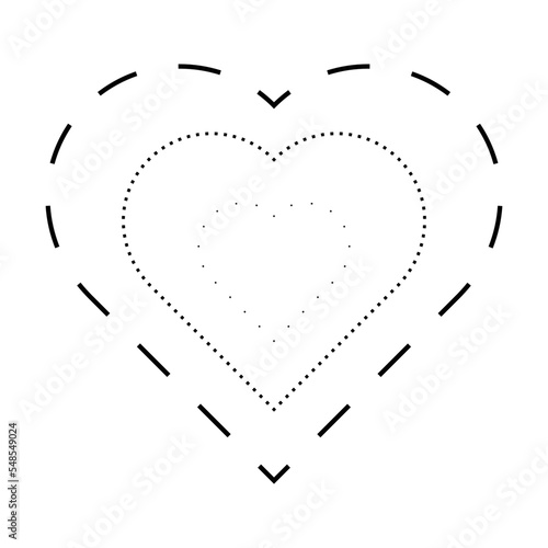 Tracing heart shape symbol, dashed and dotted broken line element for preschool, kindergarten and Montessori kids prewriting, drawing and cutting practice activities in vector illustration