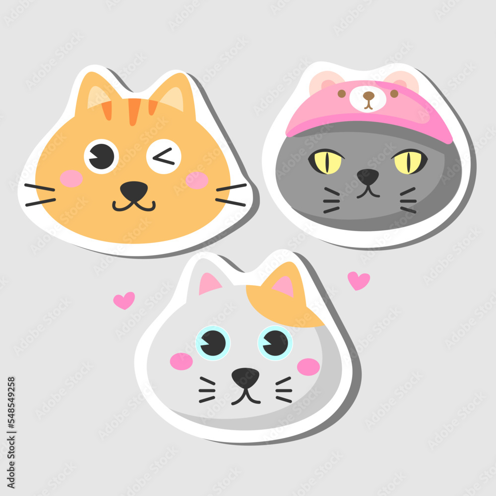 Fanny cartoon cat. character design collection stickers funny cats.