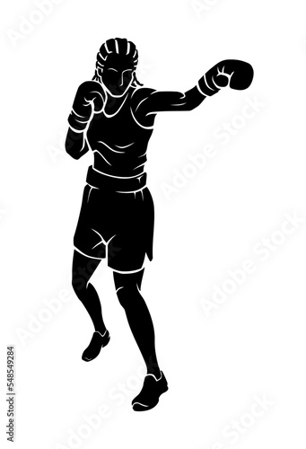 Female Boxer, Jab punch Full Body Silhouette