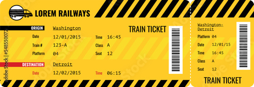 Train ticket template. Railway transport pass layout