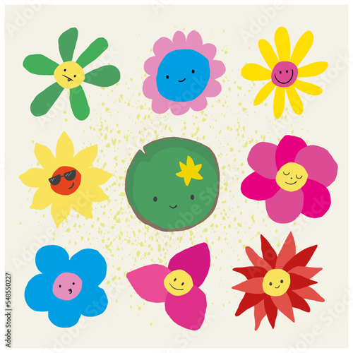 Hand drawing cute flowers set vector
