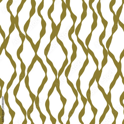 Abstract green lines on the white background, algae seamless pattern.