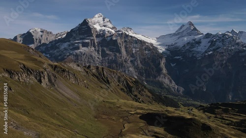 Drone view of the Fist Cliff By Tissot complex and Mount Eiger