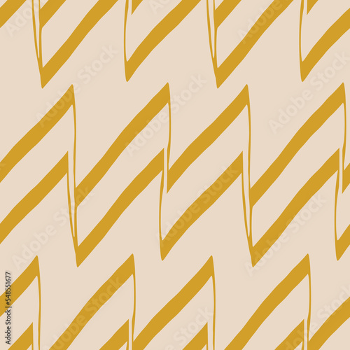Abstract yellow zigzag on the beige background. Geometric lines illustration seamless pattern.