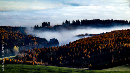 Polskie wzgórza i góry we mgle