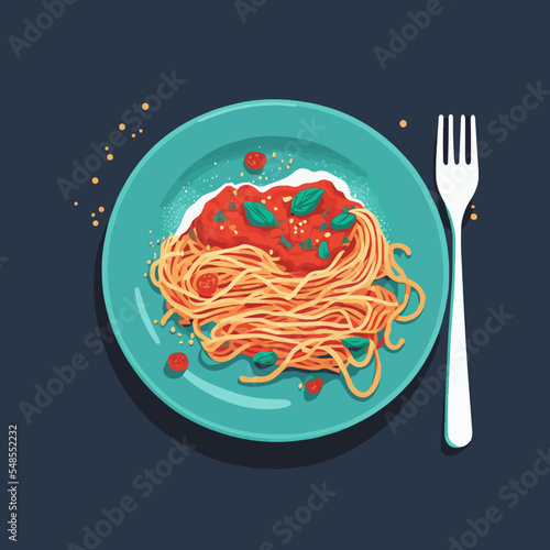 Spaghetti bolognese Italian Food on Plate vector illustration Cartoon Style