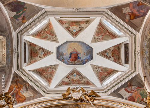 CHIAVENNA, ITALY - JULY 20, 2022: The baroque cupola with the Immaculate Conception and Old Testament patriarchs in church Chiesa di Santa Maria photo