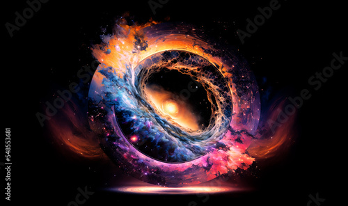 Abstract art. Colorful painting art of a black hole or galaxy in space. Background illustration. Digital art image.