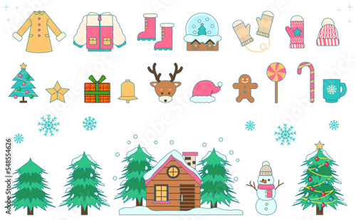 クリスマスと冬アイテムイラストセット