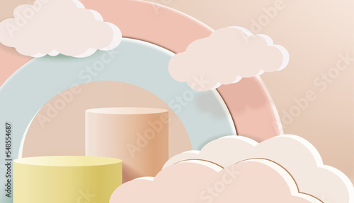 Minimal background mock up with podium for product display. 3d rendering.