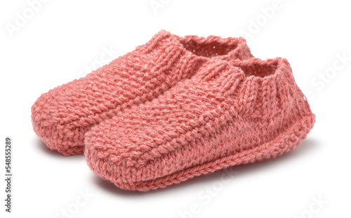 Pair of red woolen knitted slipper socks