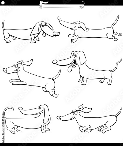 cartoon dachshunds purebred dogs set coloring page