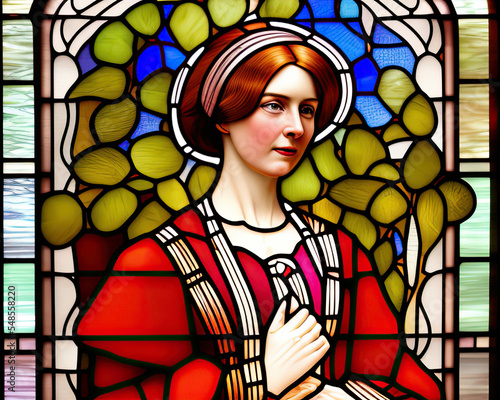 stained glass window of a woman