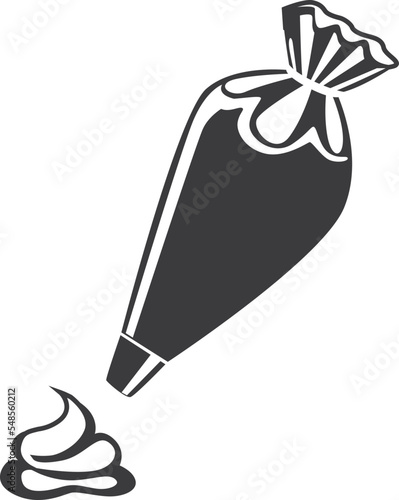 Piping bag with cream swirl. Icing tool icon