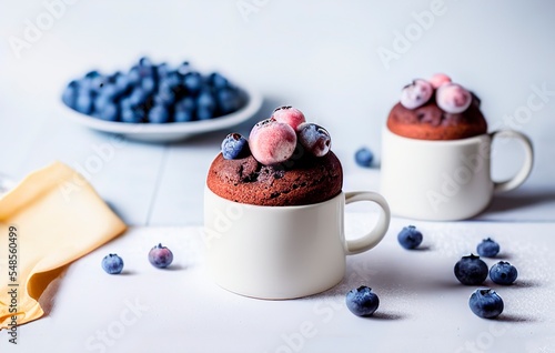 AI-generated Image Of A Chocolate Mug Cake With Blueberries