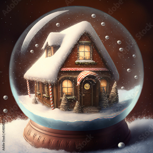 Gingerbread House in Snow Globe photo