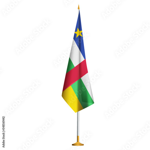 Isolated small national flag of Central African Republic vector with golden flagpole.Standing miniature flag of CAR