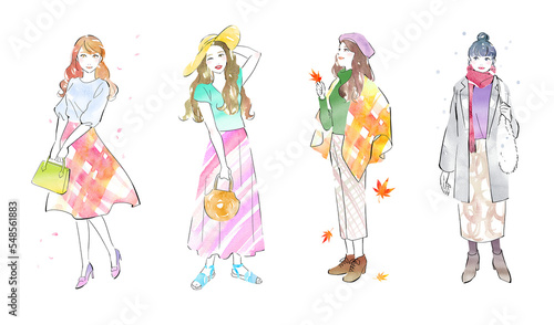 水彩 テクスチャー 四季 ガールズセット