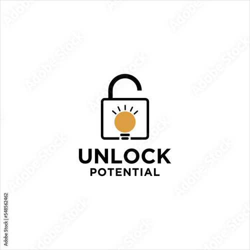 unlock potential human logo design.open padlock keyhole vector photo