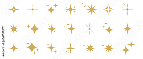 Collection of different gold sparkles icons.