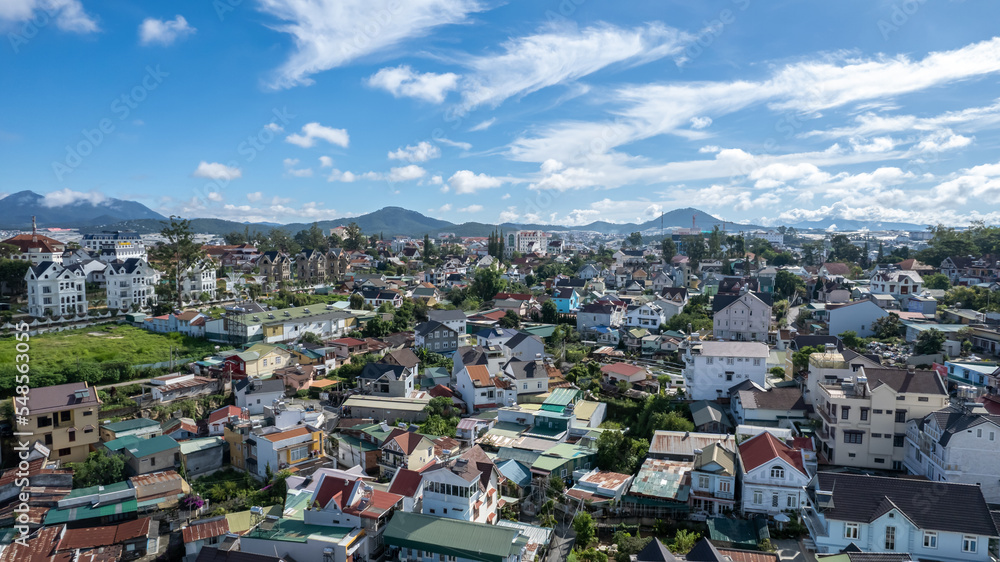 High angle view from drone of DALAT city at vietnam