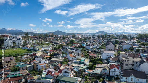 Fototapeta Naklejka Na Ścianę i Meble -  High angle view from drone of DALAT city at vietnam