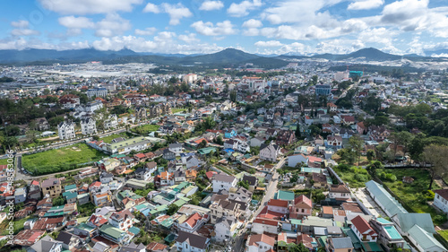 High angle view from drone of DALAT city at vietnam