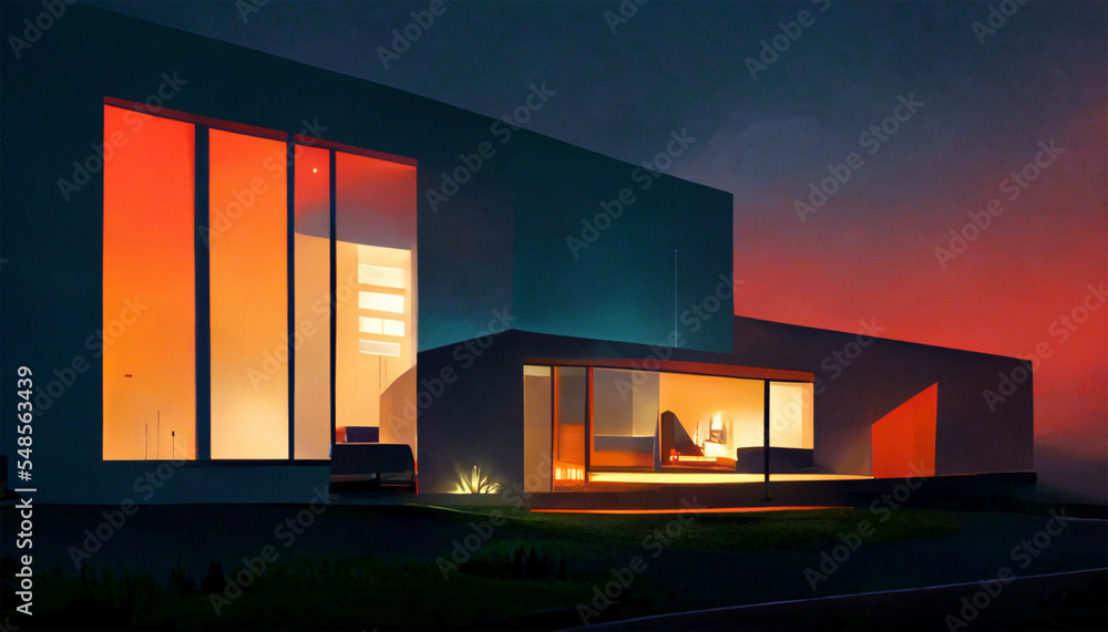 Beautiful modern house at night Beautiful modern house at night