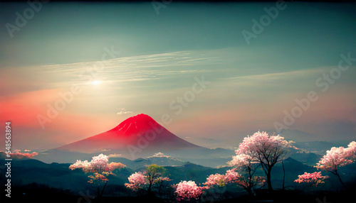 Summer in Japan mountain lake colorful trees photo