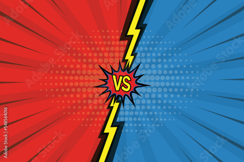 Comic book versus background. Cartoon lightning versus in retro pop art style. Blank template design. Vector illustration