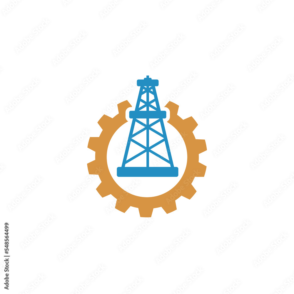 Oil mining with circle gear icon isolated on white background Oil mining with circle gear icon isolated on white background