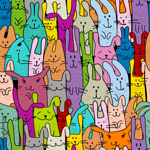 Funny Bunnies family. Seamless pattern background with Rabbits. Symbol of 202...