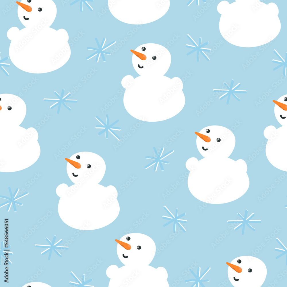 Snowmen and snowflakes on a blue background. Vector seamless pattern Snowmen and snowflakes on a blue background. Vector seamless pattern