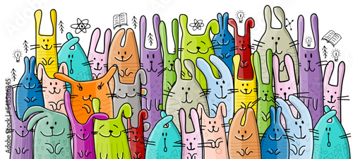 Funny Bunnies family. Rabbit - symbol of 2023 chineese new year. Chreeting ca...