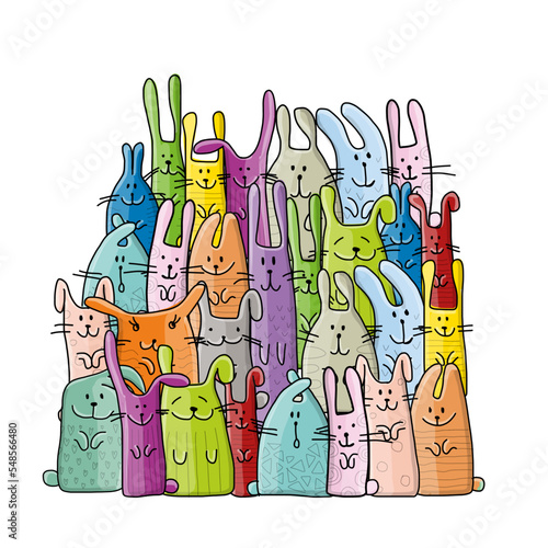 Funny Bunnies family. Rabbit - symbol of 2023 chineese new year. Chreeting ca...
