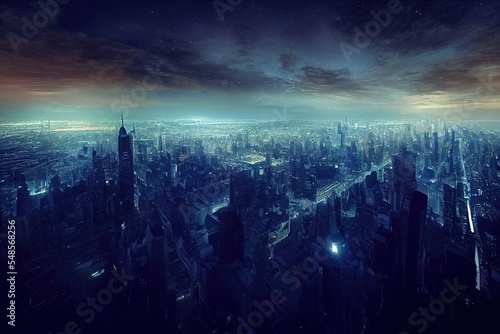 paysage de science fiction d'une gigantesque ville futuriste photo