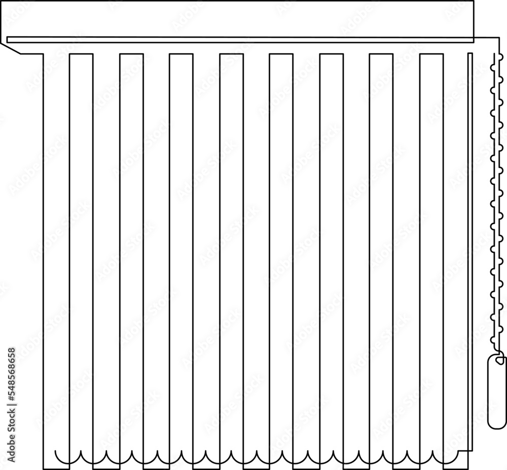 Vertical blinds for windows. Interior element. Continuous line drawing. Vector illustration Vertical blinds for windows. Interior element. Continuous line drawing. Vector illustration