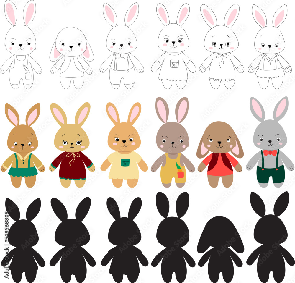 set of rabbits, hares in flat style, isolated vector set of rabbits, hares in flat style, isolated vector