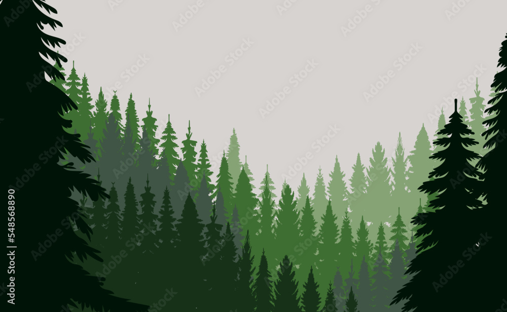 green silhouette forest, nature design vector isolated