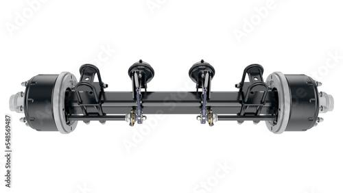 Black axle for heavy truck on white background. 3d Rendering photo