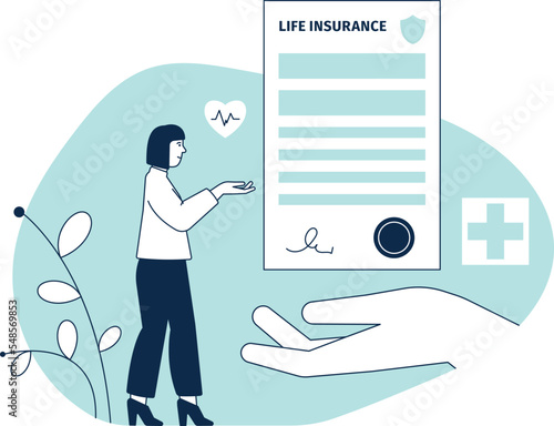 Health insurance offer. Woman sign paper document