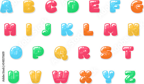 Color jelly alphabet. Cartoon bubble gum letters