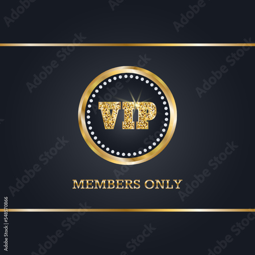 VIP invitation template. Golden shiny letters and diamonds.